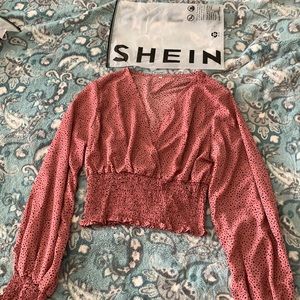 Shien polka-dot v-neck crossover blouse